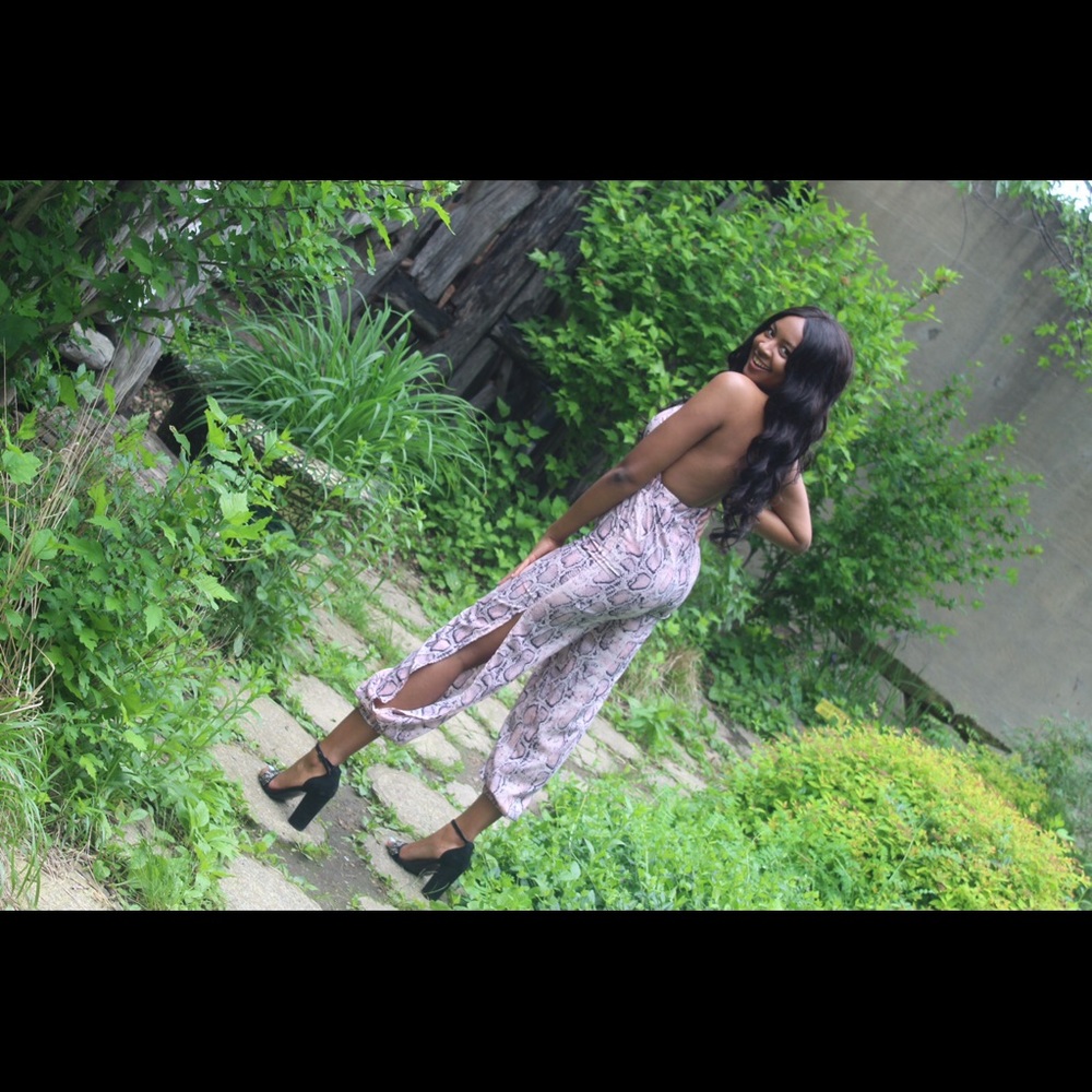 Women Sexy Snake Print Halterneck Party Jumpsuit